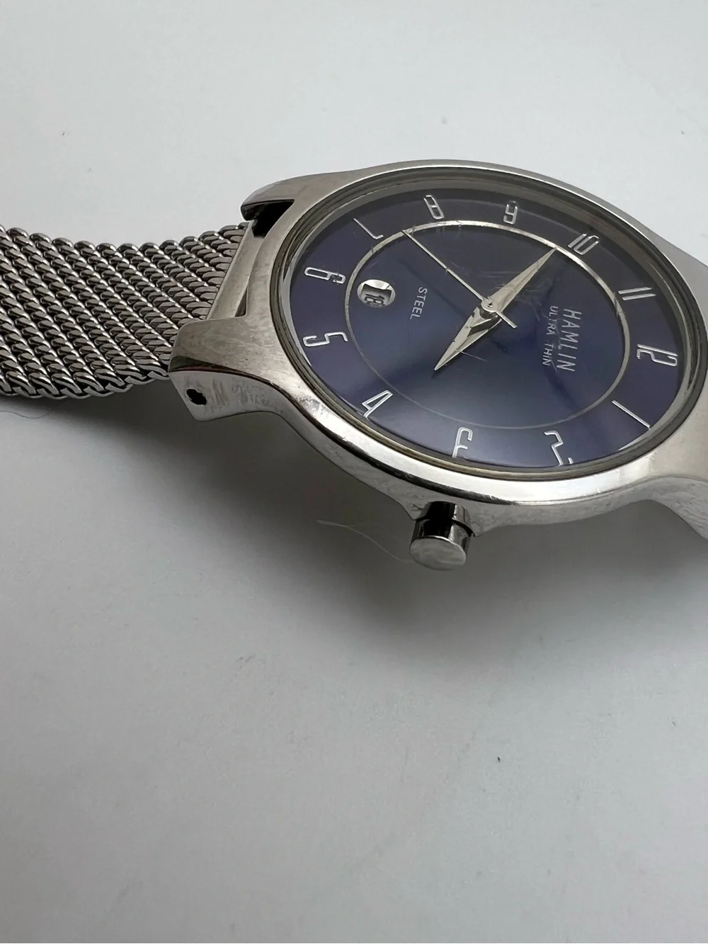 Hamlin Ultra Thin Blue Dial Stainless Steel Mesh Watch
